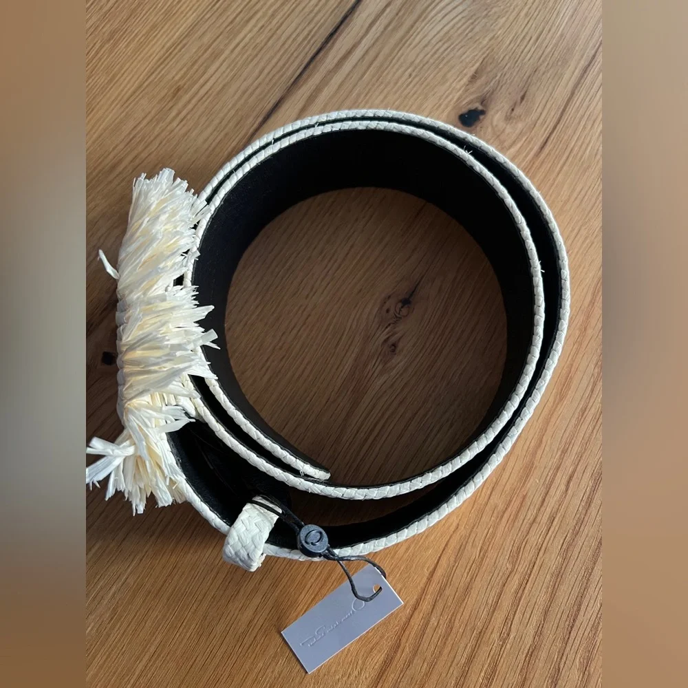 OSCAR DE LA RENTA WOVEN FRINGE TRIM BELT, IVORY, SIZE L, NWT  display picture 3